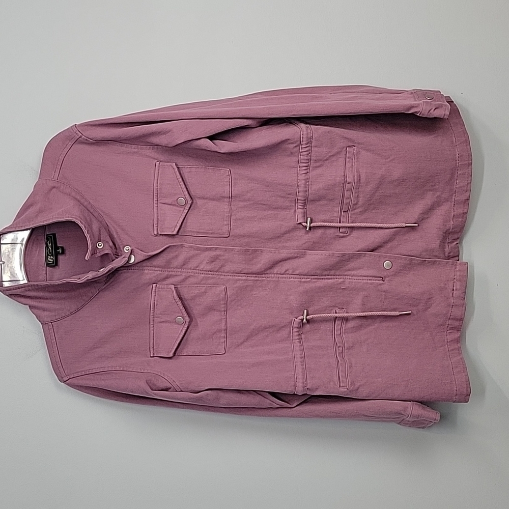 DG2 by Diane Gilman Cinch Waist Knit Twill Cargo Jacket Pink Purple